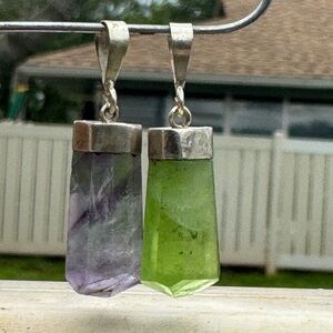 Solid sterling silver amethyst/peridot pendant set of 2 bundle